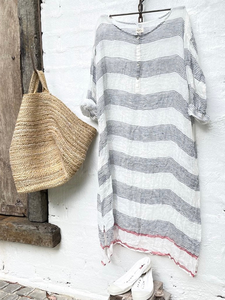 Minimalist Striped Comfortable Long Sleeved Midi Dress