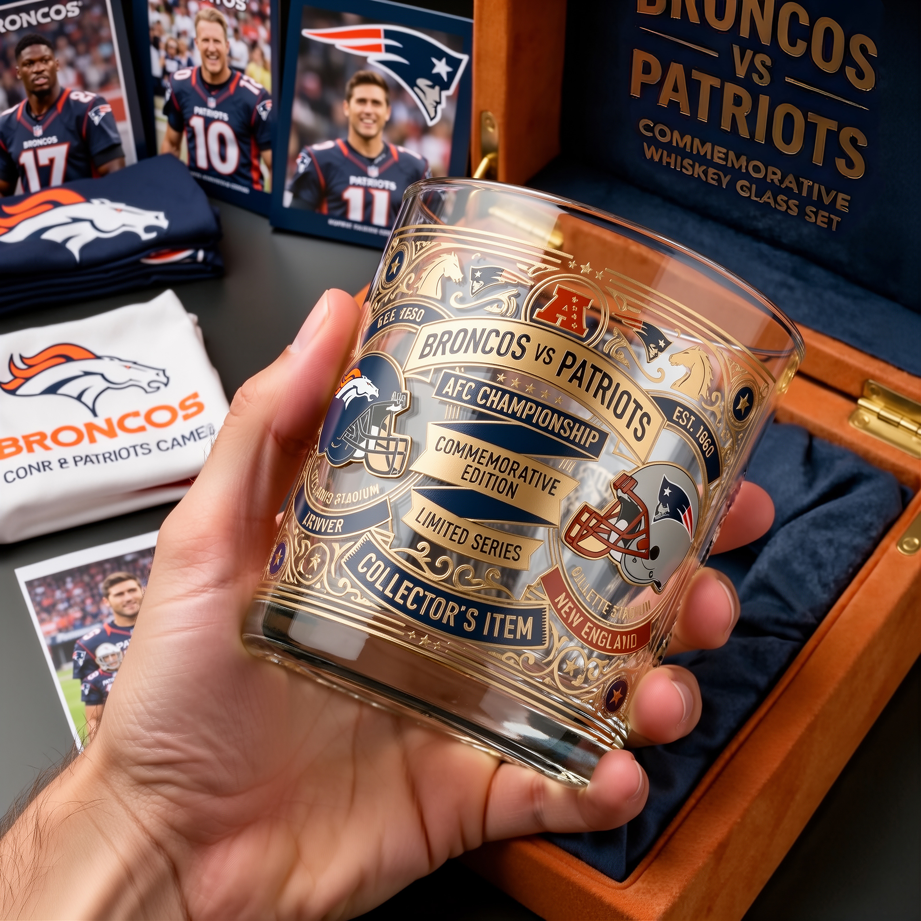 🏈Broncos vs Patriots AFC Championship Whiskey Glass