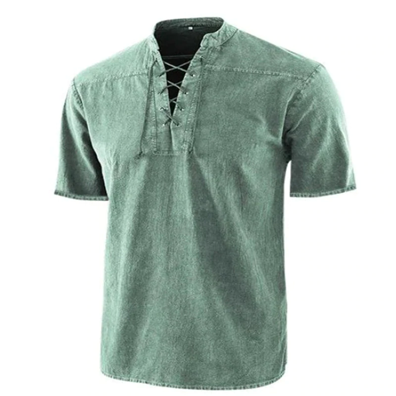 Solidny kolor vintage lace-up stand collar luźny casual