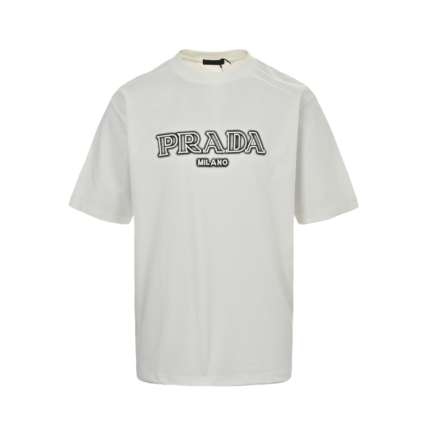 Prada 25ss embroidered lettering back ink triangle logo short sleeve