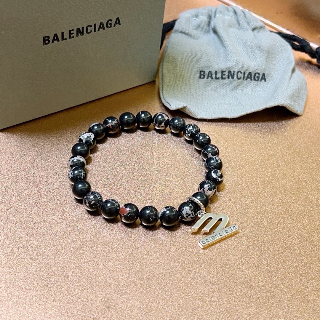 Balenciaga Natural Black Spotted Stone Bracelet