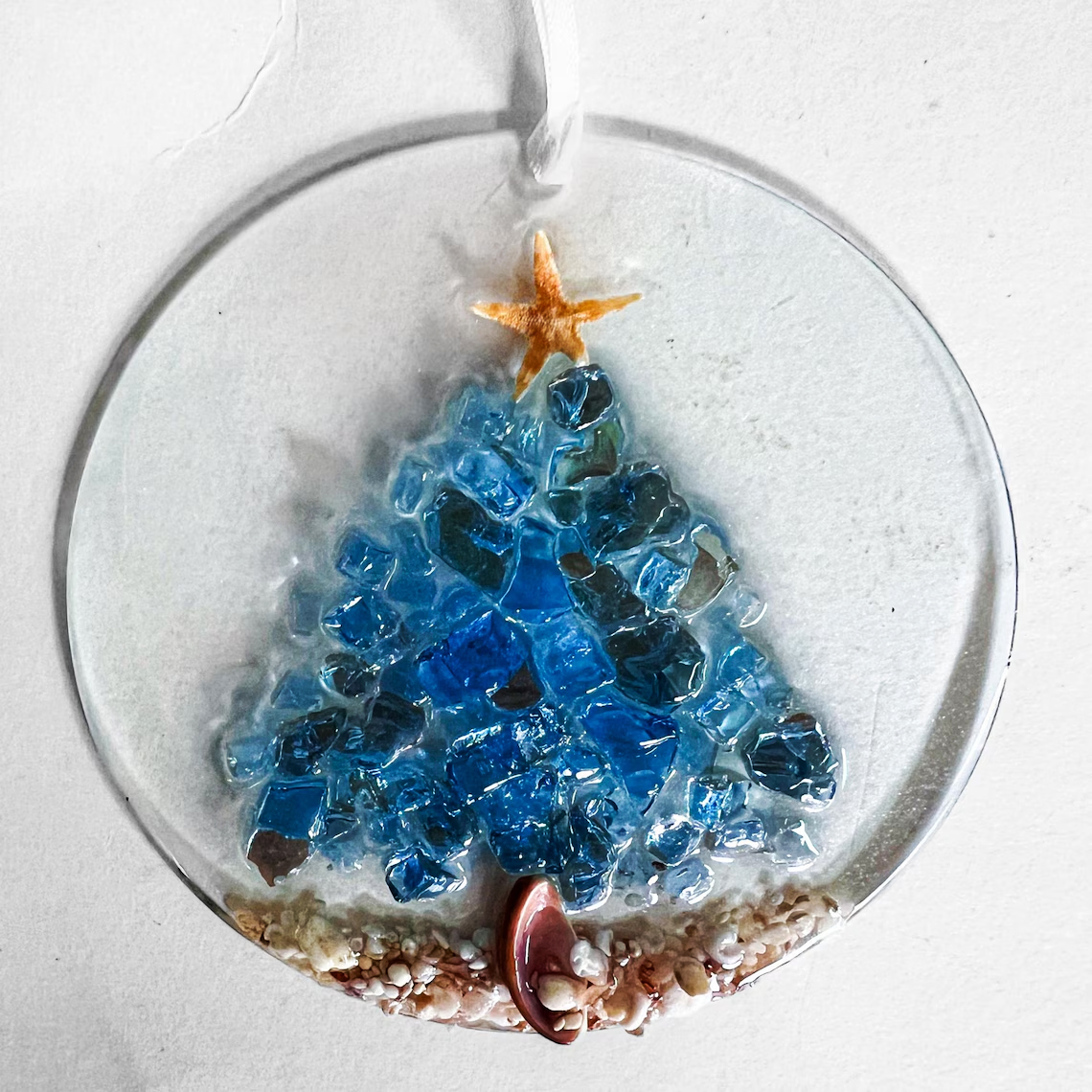 Handcrafted Starfish & Crushed Glass Christmas Ornament