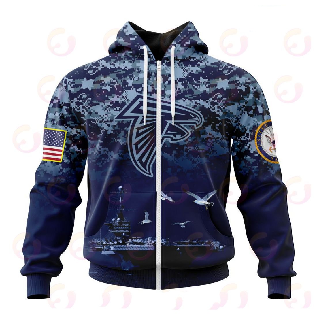 ATLANTA FALCONS 3D HOODIE HONOR US NAVY VETERANS