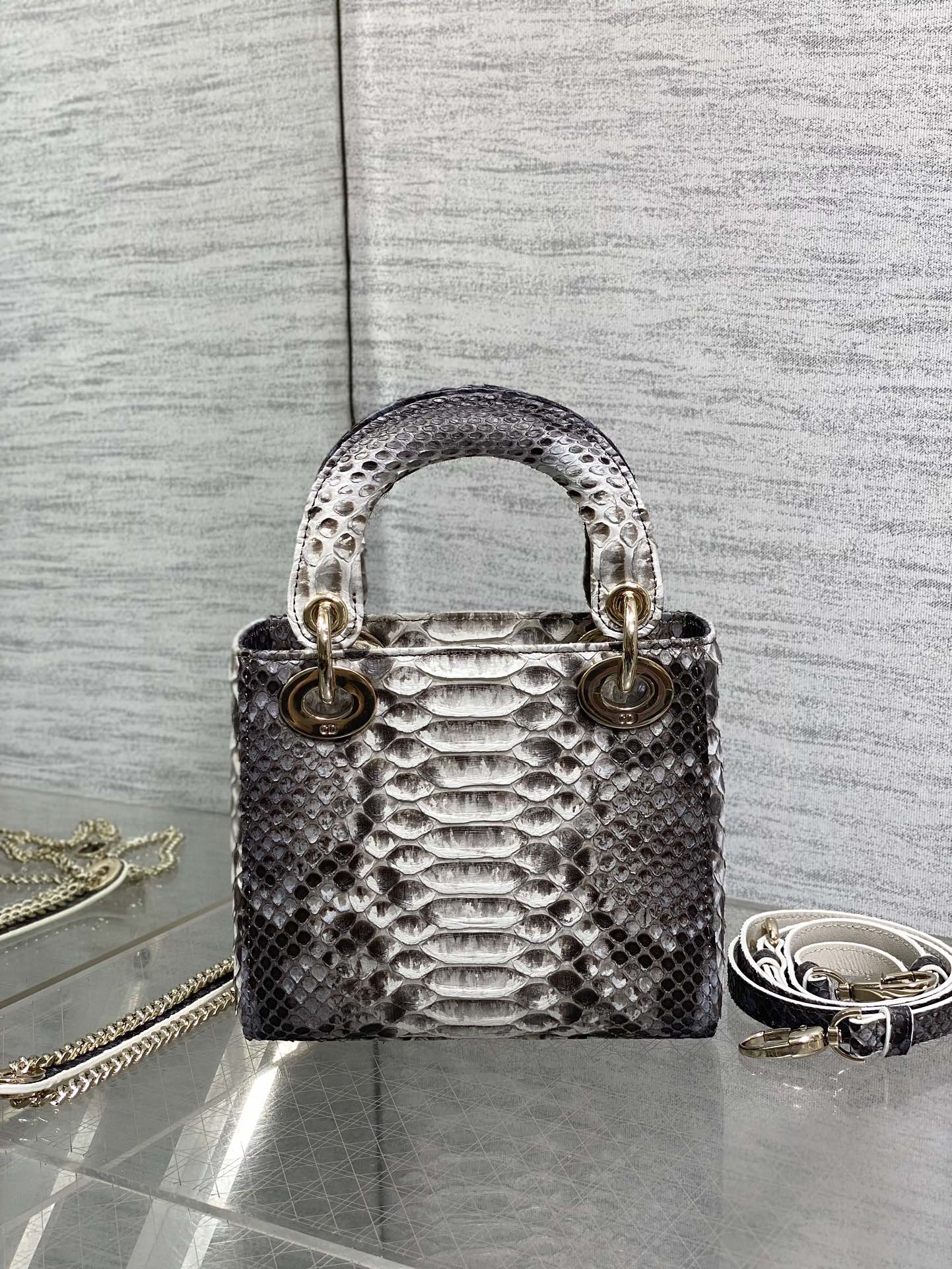 Dior Lady three-grid rare snakeskin Princess Diana bag