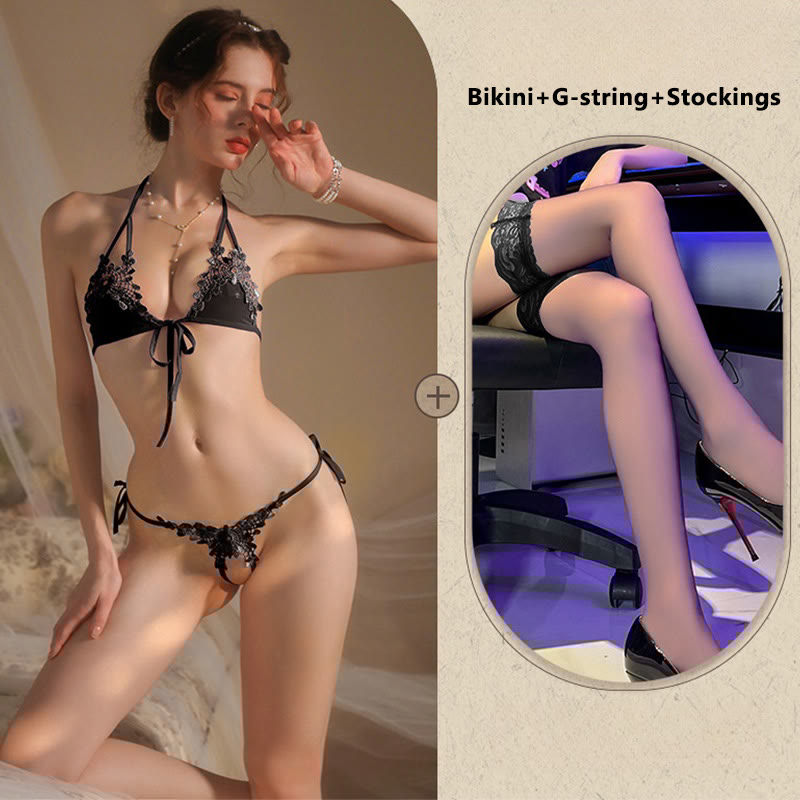 Lace See-through Bikini Lingerie Set
