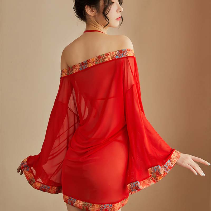 Han Costume Red Lace-Up Lingerie Dress Set