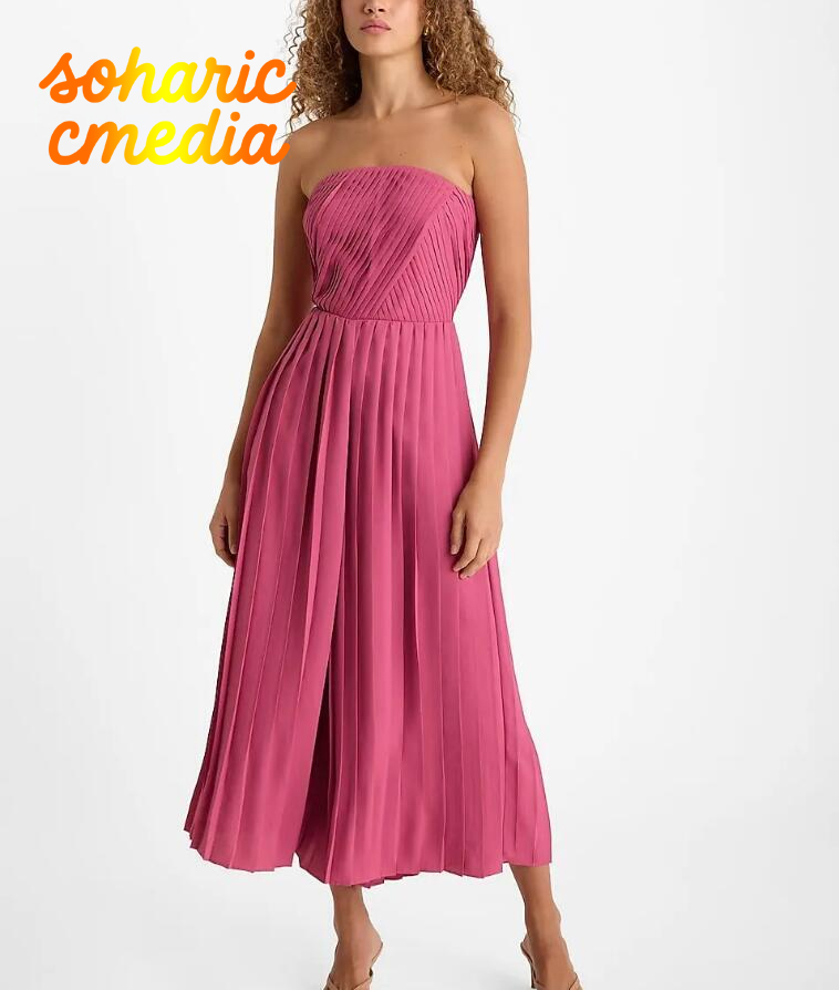 Pleated Strapless Flowy Wide Leg Jumpsuit