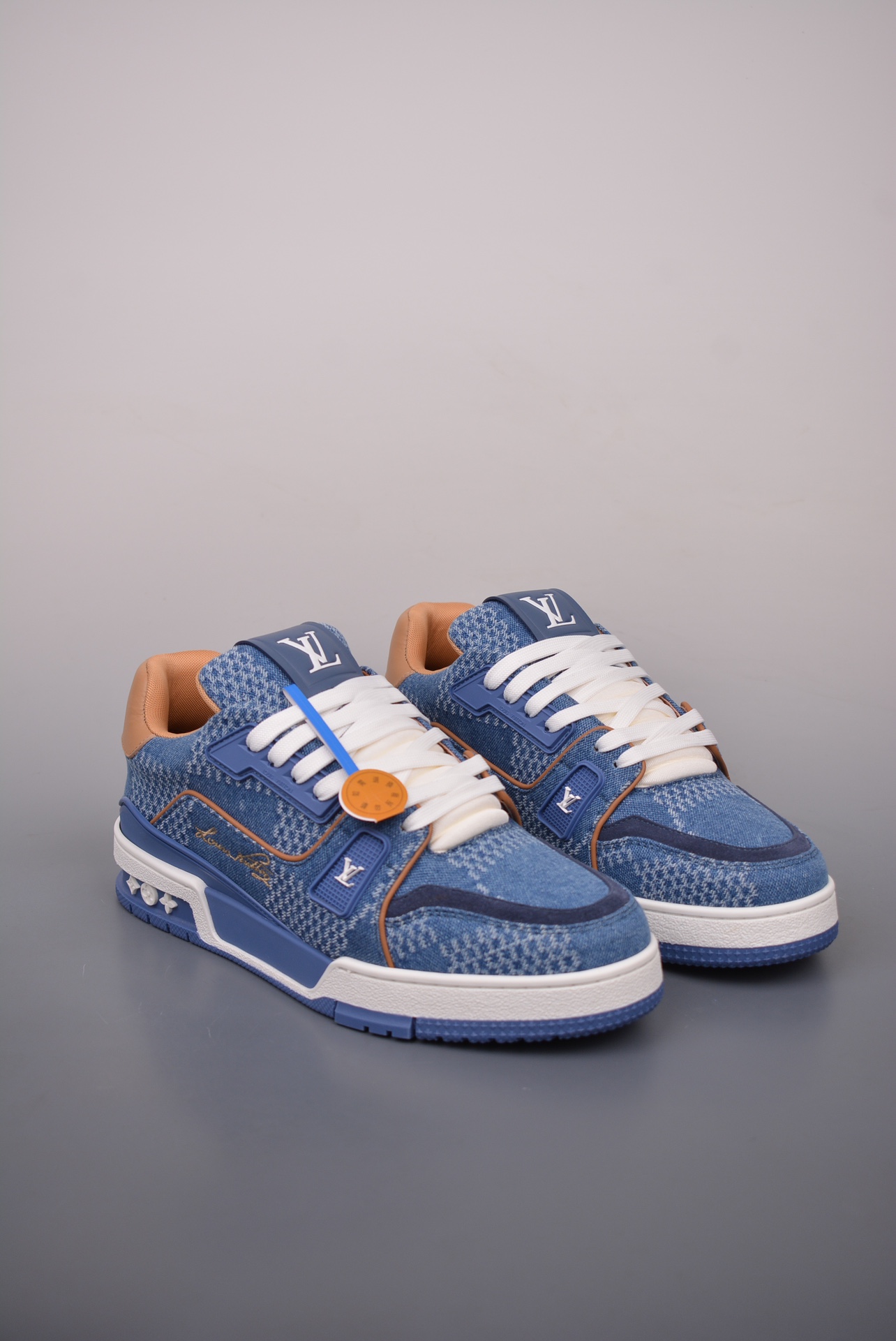 Louis Vuitton Trainer Sneaker Low Denim Blue Plaid 1AD6DJ