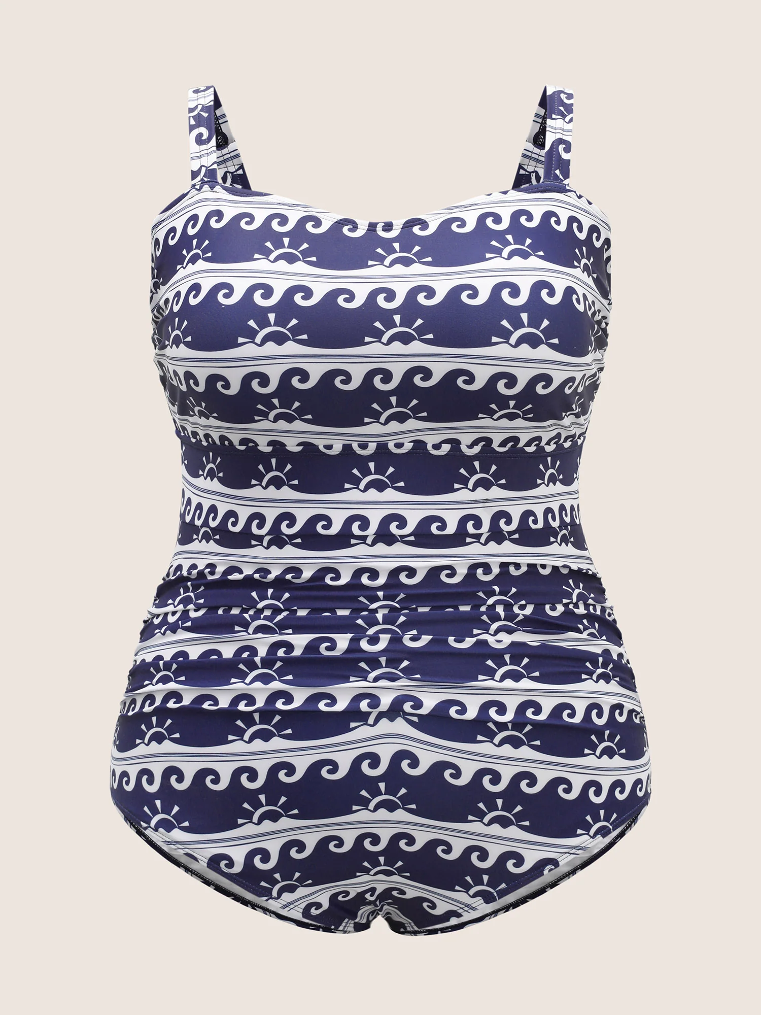 Marine Elements U Neck Gathered One Piece Swimsuit