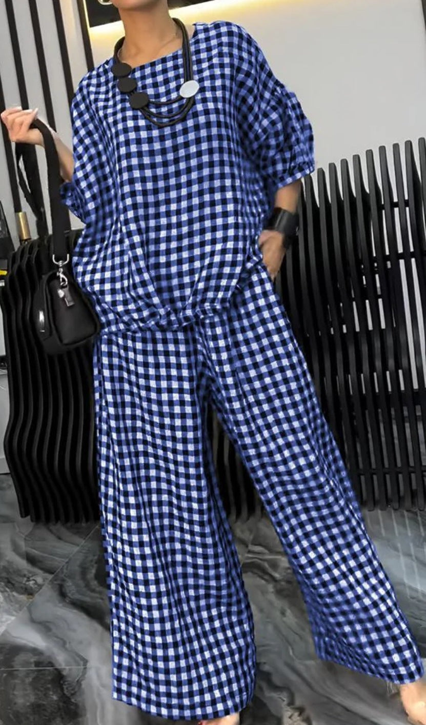 Women's Elastic Drawstring Wide-Leg Pants Suit