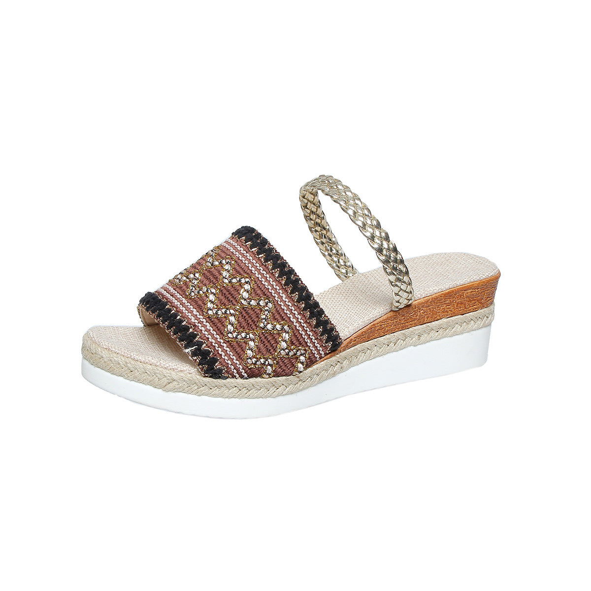 Ethnic Style Wave-Patterned Sandals: New Color-Blocked One-Line Thick-Soled Shoes for Women