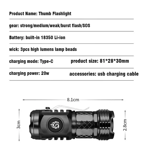 🔥German Three-eyed Monster Mini Flash Super Power Flashlight🌟（Special sale last day）