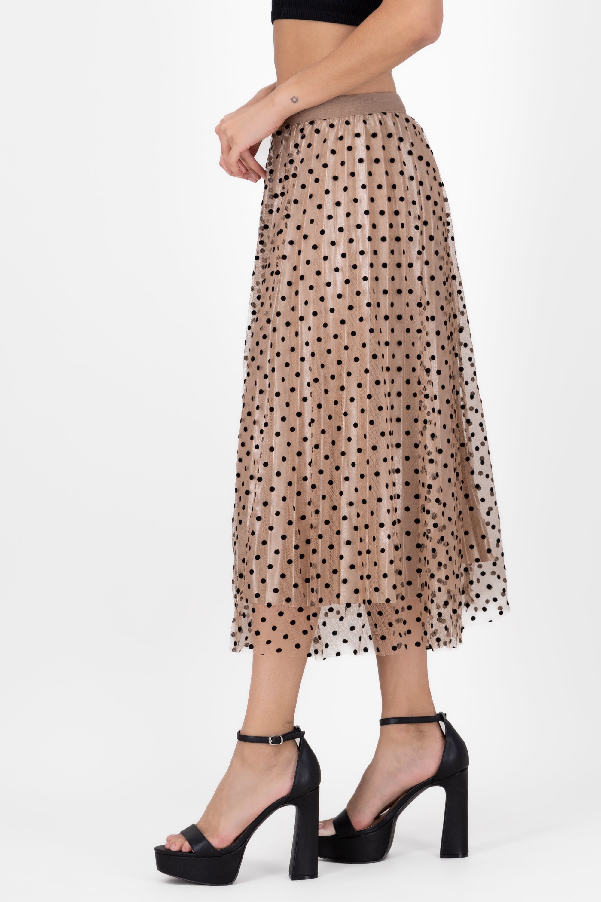 Polka DotPrint Tulle MidiSkirt