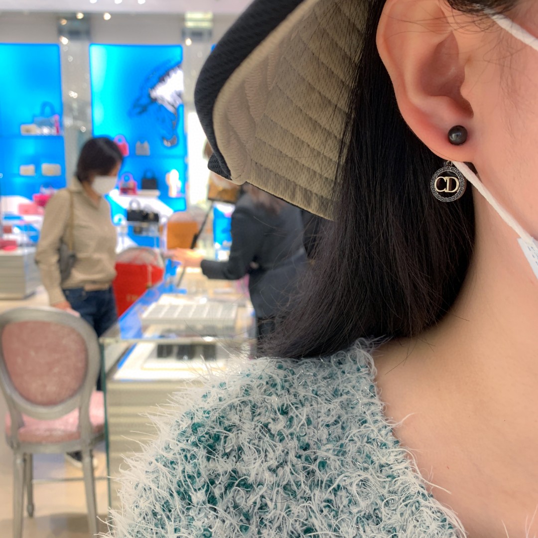 Dior Round Crystal CD Double Ball Pearl Earrings