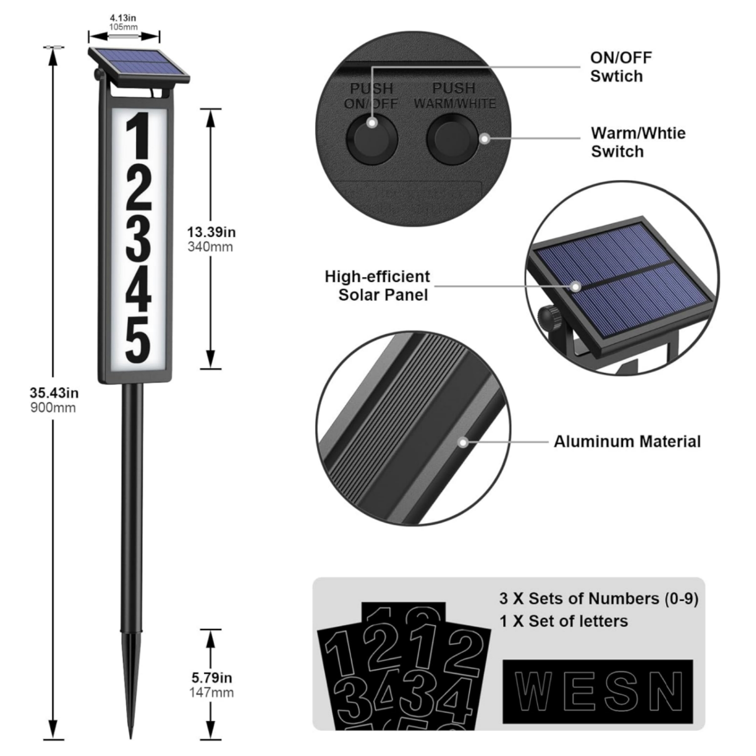 🔥ON SALE🔥Solar Light Address Sign - Lighted Address Plaque Outdoor Waterproof