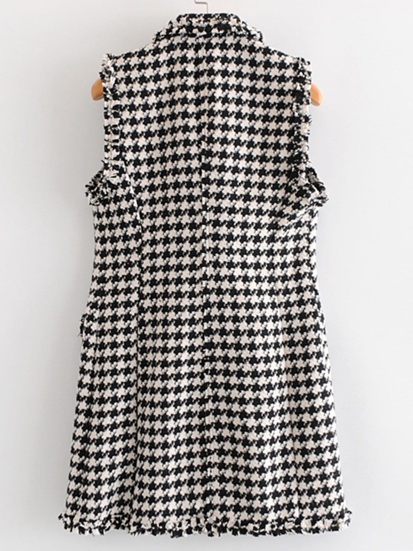 Double Breasted Houndstooth Tweed Outerwear