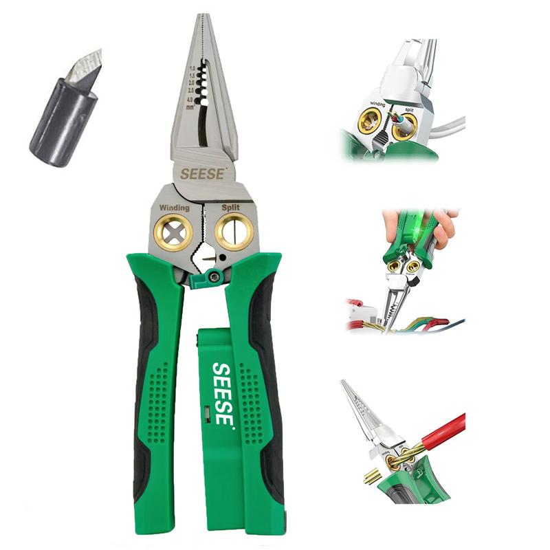 8 in 1 Wire Stripper Twister for Cutting and Pulling Wires, Cable Scissors,Voltage Tester Pliers, 12V to 250V Live,Null,Hot Wire Judgment AC DC, Audible and Flashing LED Alarms