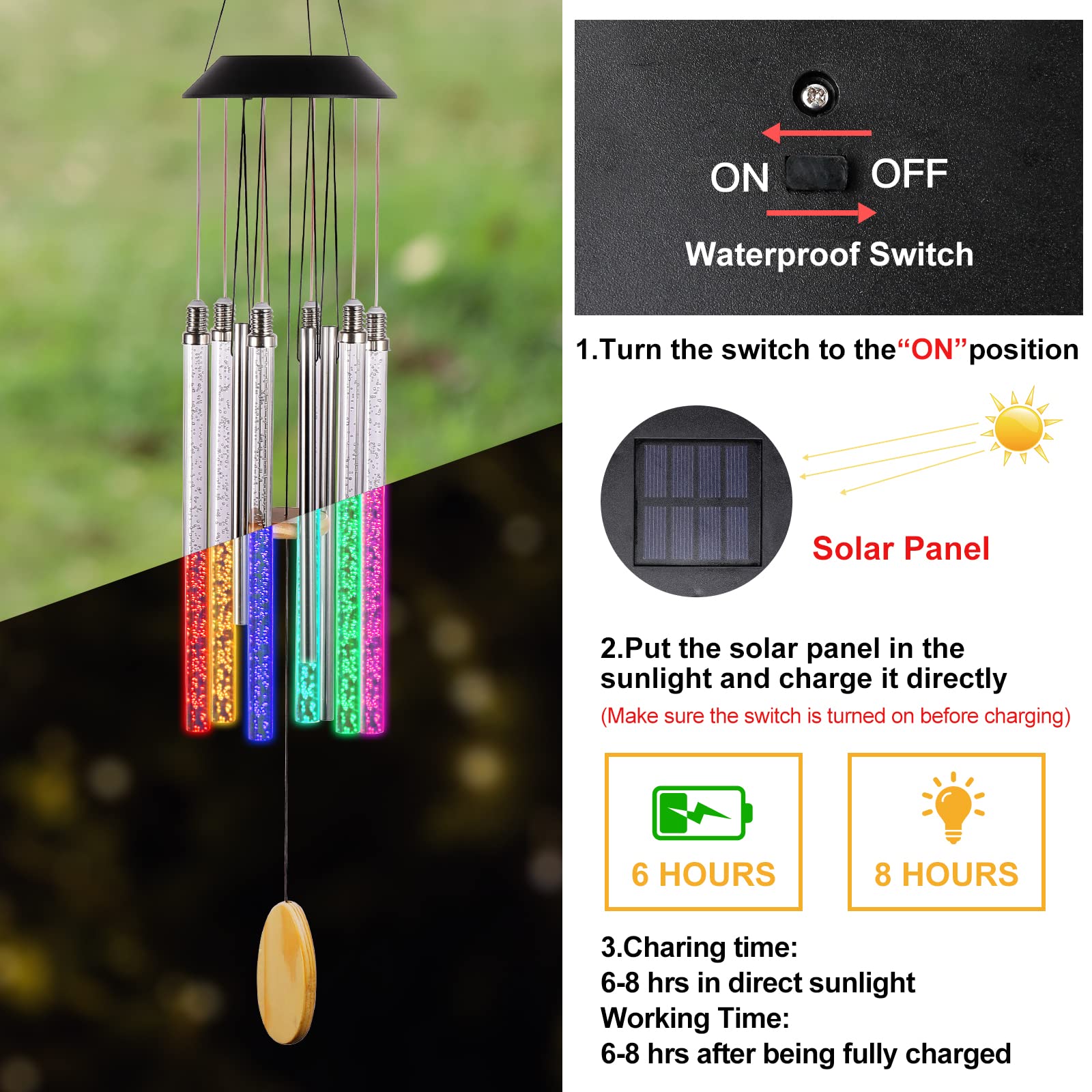 🔥ON SALE - 50% OFF🔥Solar Wind Chimes 6 Color‑Changing LED Bars (37