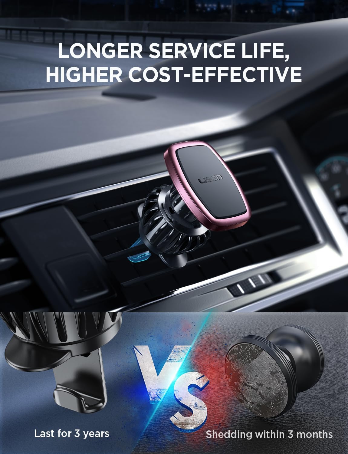 LISEN 2 Pack Magnetic Phone Holder for Your Car Mount 6 Military Magnets Car Phone Holder Mount Vent Cell Phone Holdeer Mount Vent Cell Phone Holder (20X Powerful: Gold)