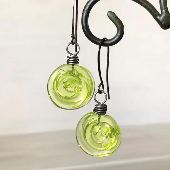 Recycled Glass Spiral Earrings