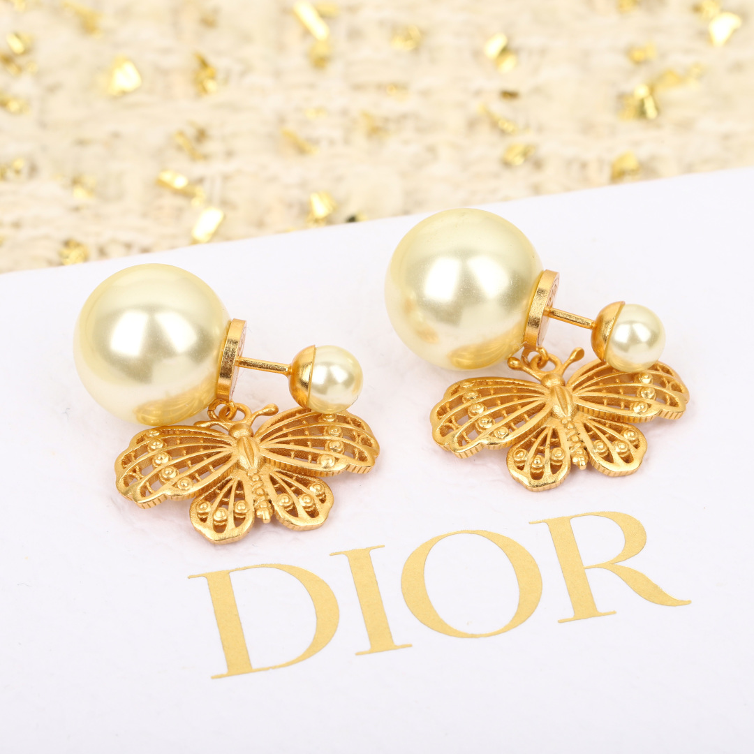Dior Pearl Hollow Butterfly Earrings