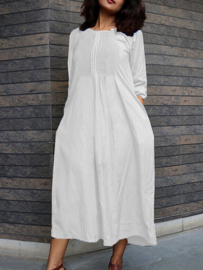 Women's Casual Pleated Cotton And Linen Dress