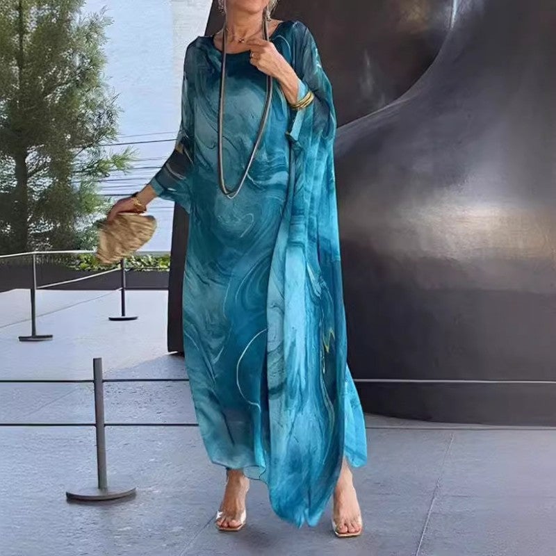 🔥Last day for 49% off🔥Elegant Chiffon Marbleized Print Dress