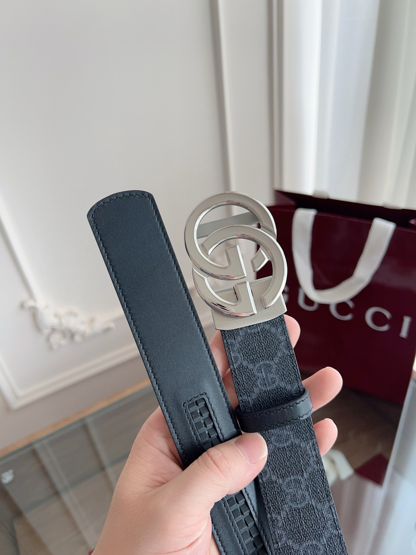Gucci automatic smooth buckle double-sided cowhide belt width 3.5cm