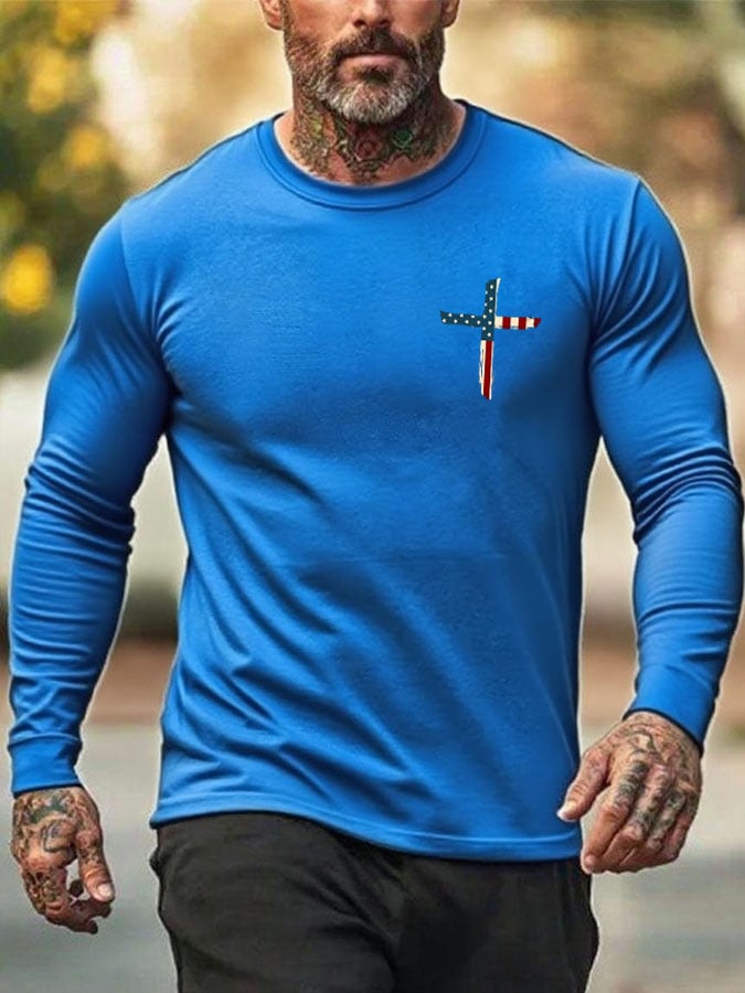 Men's Stand For The Flag Kneel For The Cross Print T-Shirt
