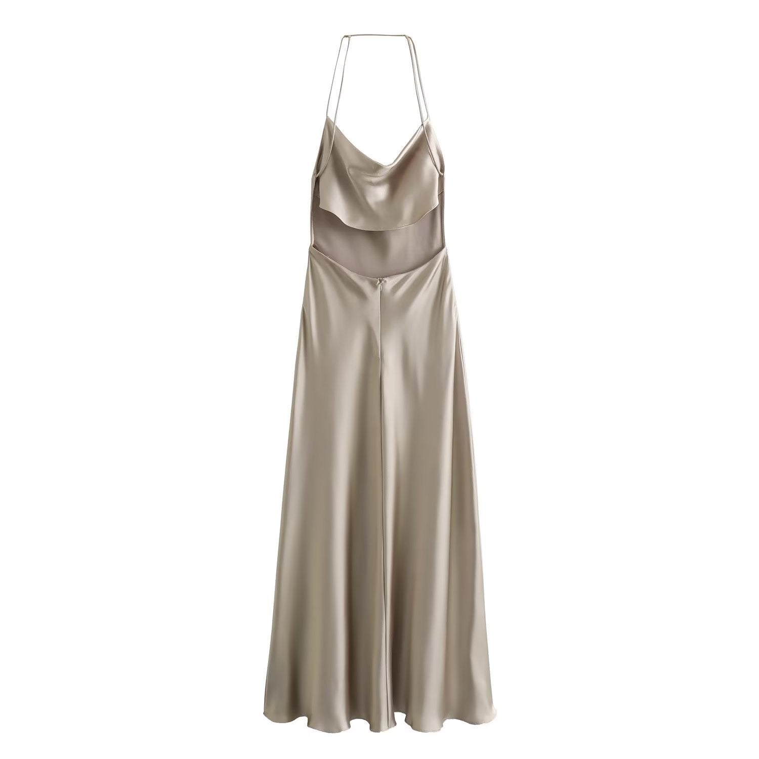 Women's High-Waisted Backless Midi Dress in European and American Style