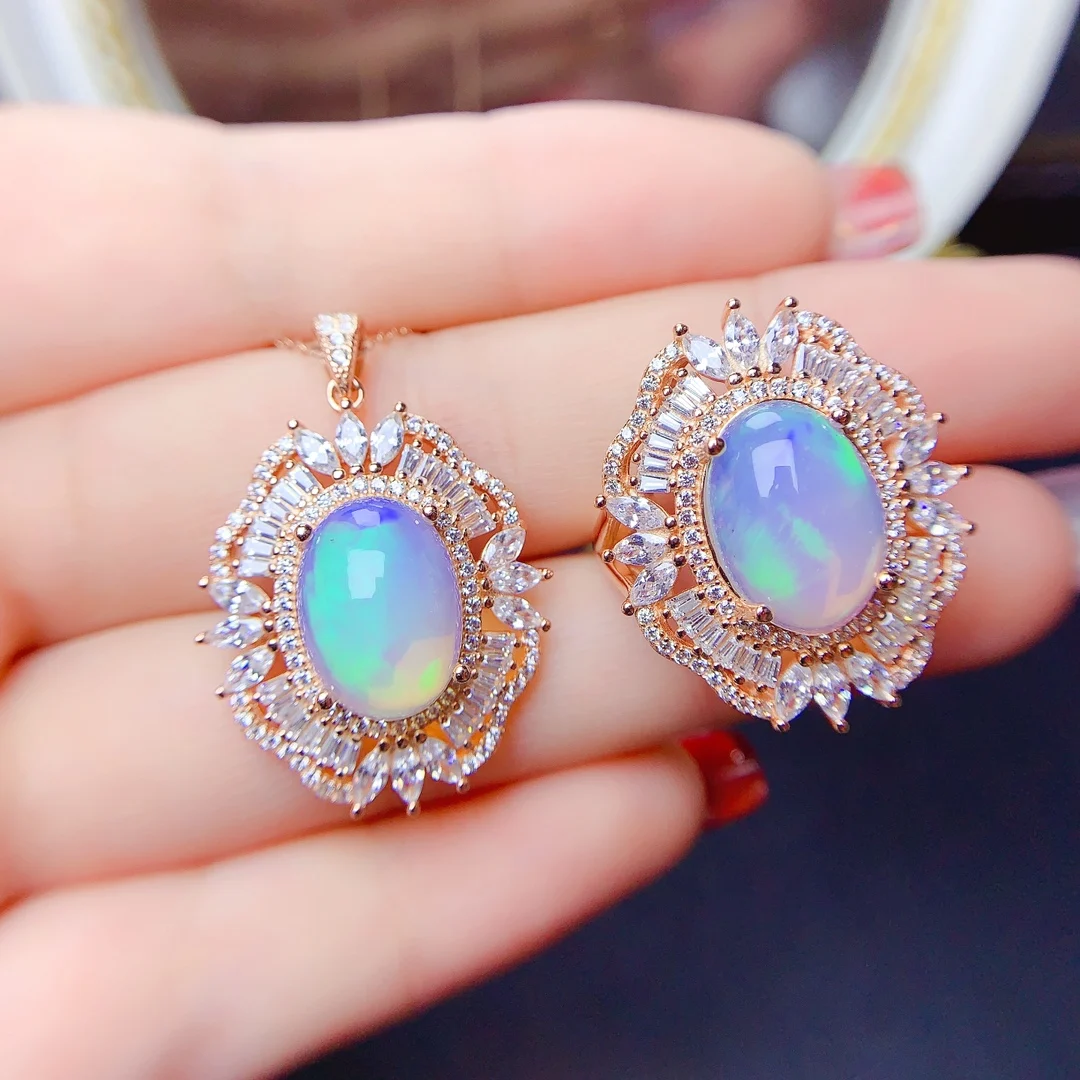 S925 Sterling Silver New Fashion elegant opal Jewelry Set women cubic zircon necklace pendant bridal wedding party gift