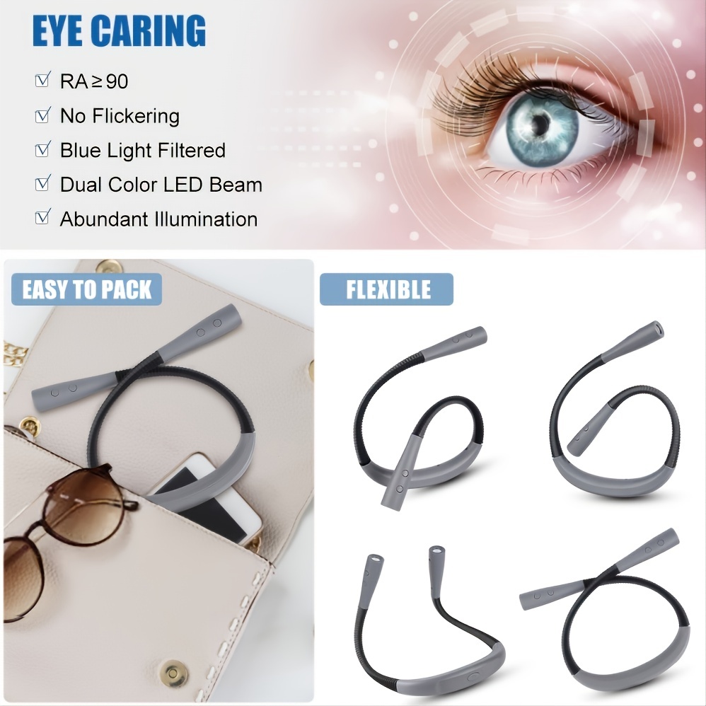 Book Light For Reading LED Neck Reading Light, Book Light For Reading In Bed, 60-min Timer, 3 Colors & 3 Brightness Adjustable, Rechargeable & Long Lasting, Perfect For Reading, Knitting & Repairing
