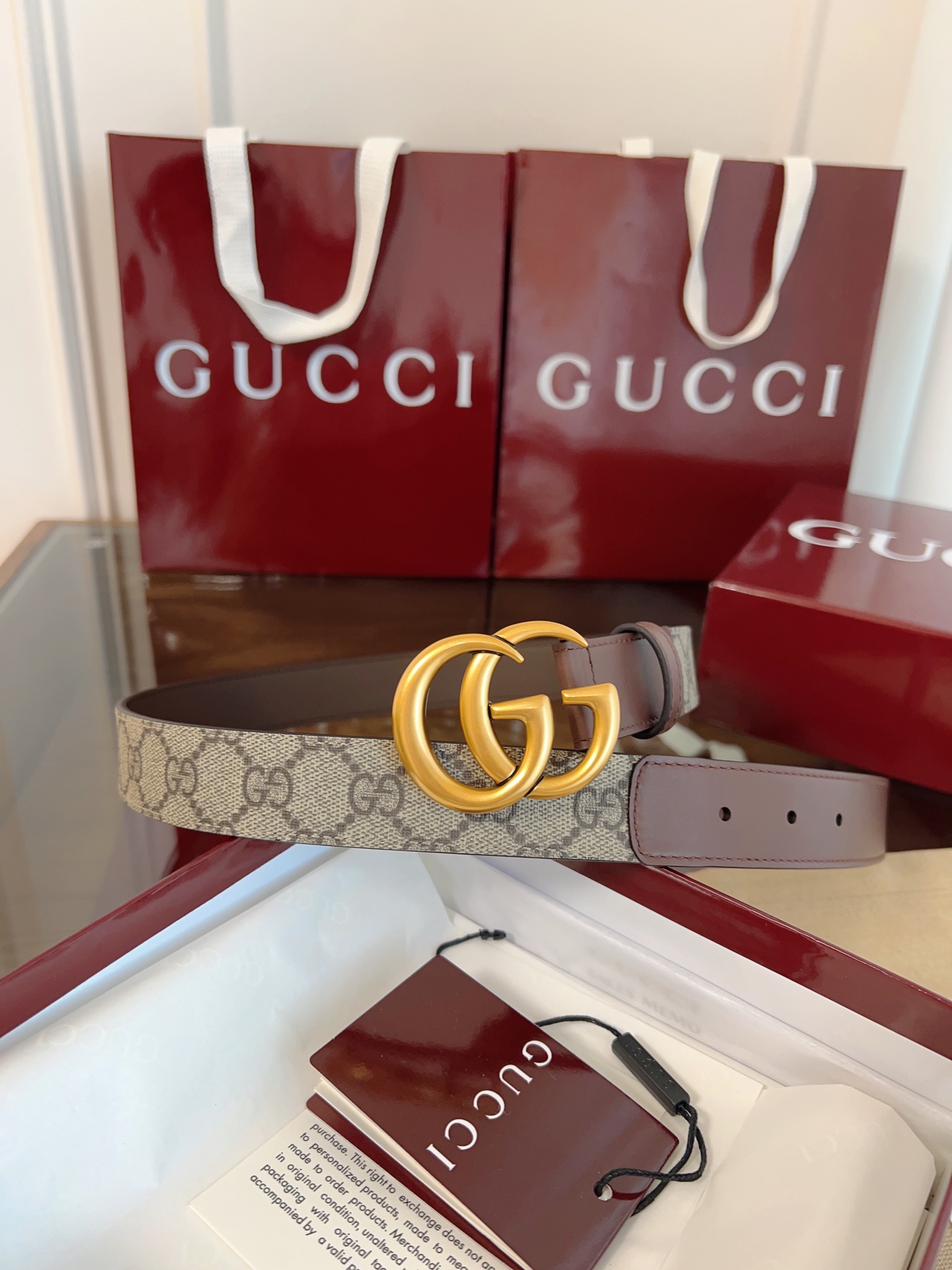 Gucci Double G steel buckle women's cowhide double-sided belt 3.0cm wide