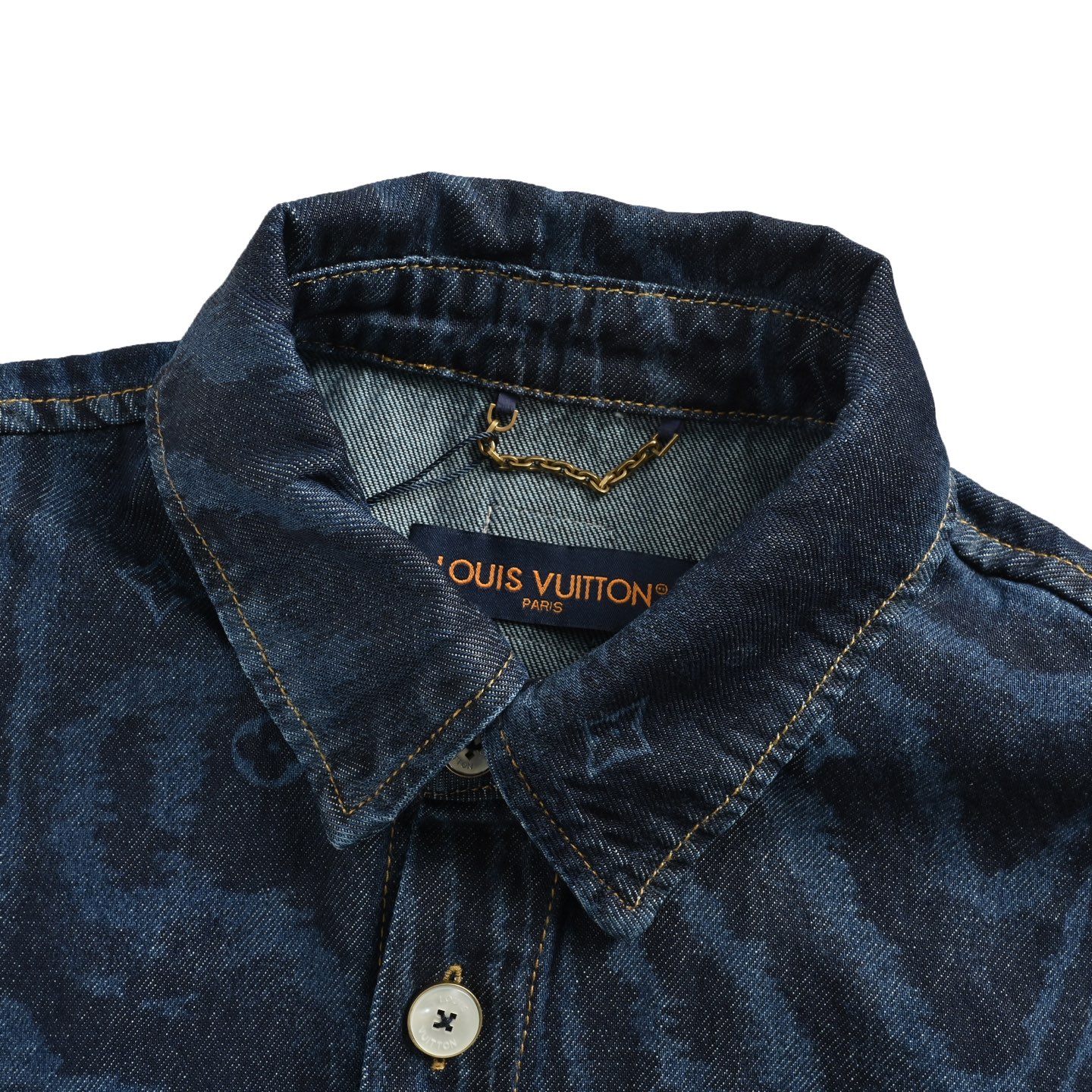 Louis Vuitton 25ss wood wheel pattern denim short-sleeved shirt