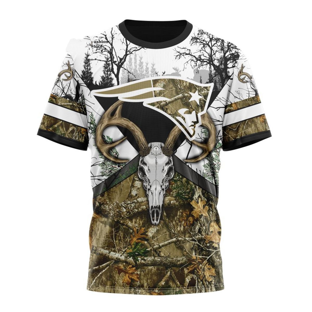 NEW ENGLAND PATRIOTS DEER SKULL AND FOREST 3D HOODIE