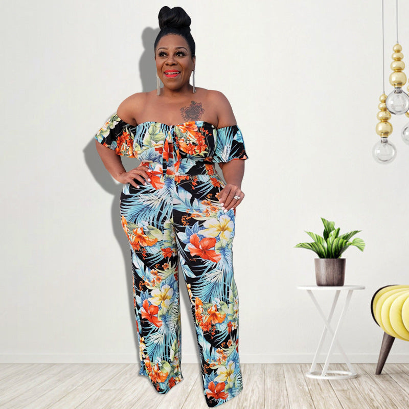 Plus Size Women Clothing Summer New off-the-Neck Jumpsuit