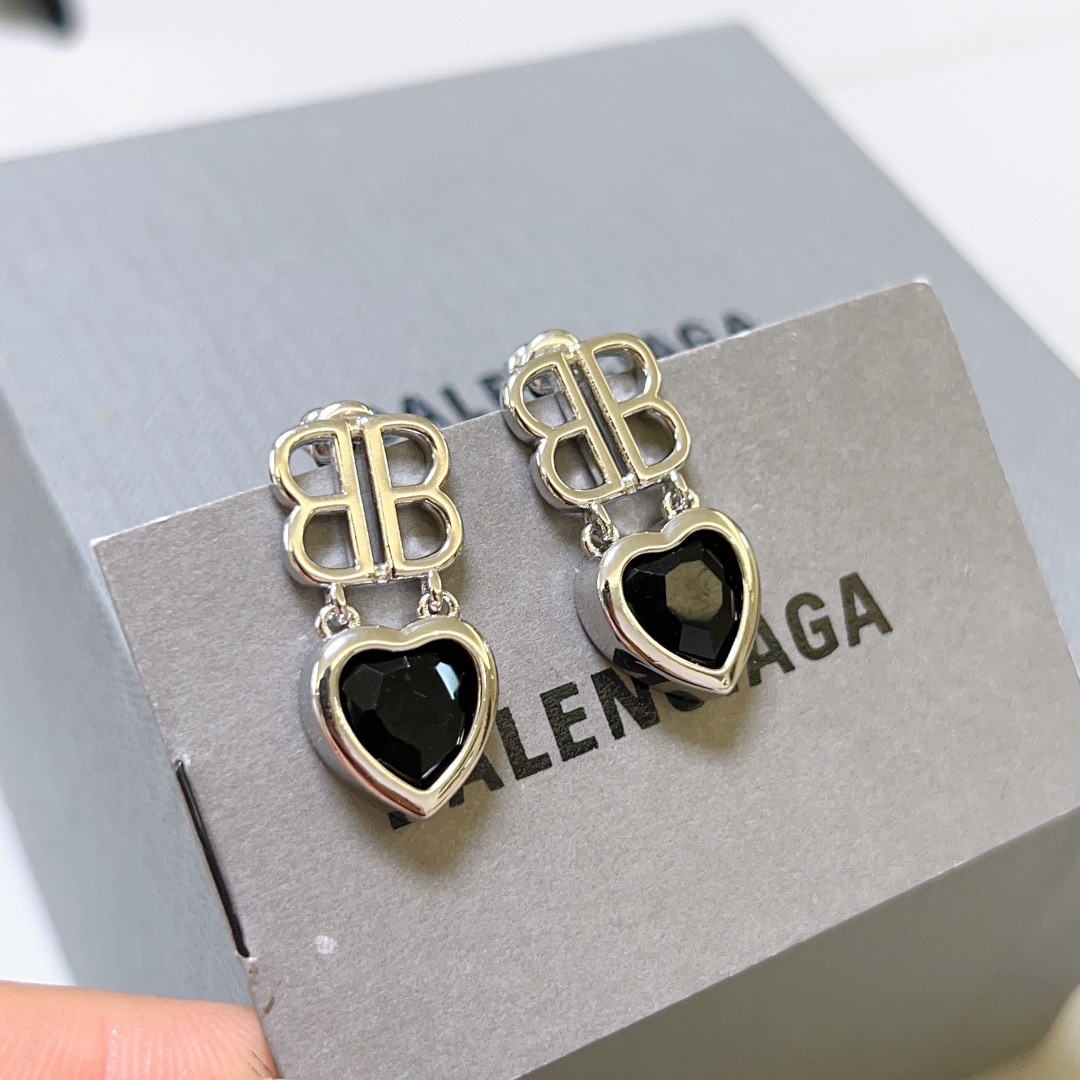 Balenciaga BB Heart Black Diamond Earrings