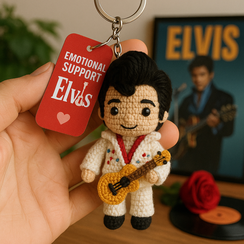 Elvis Presley Emotional Support Crochet Keychain