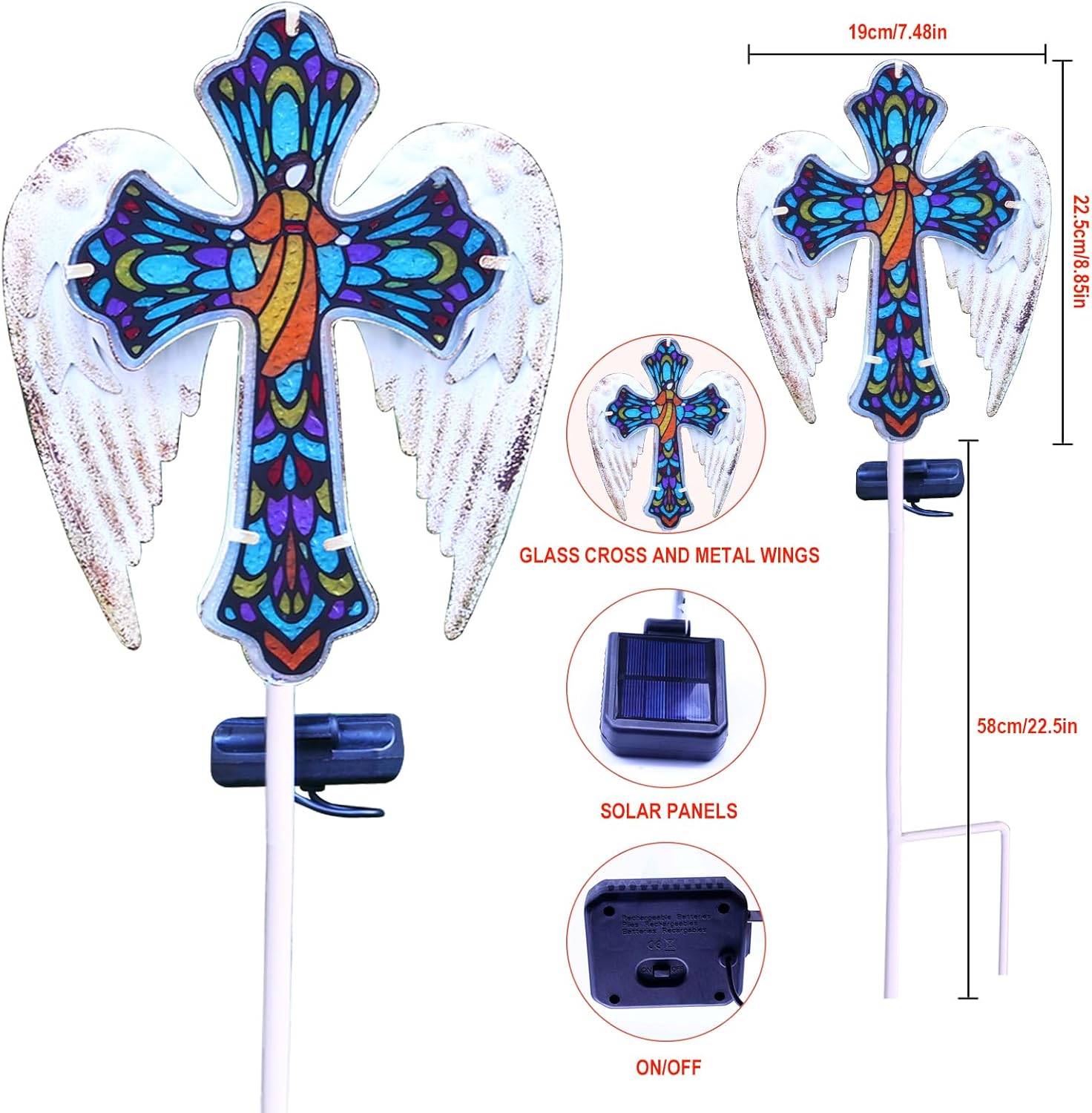 🎄CHRISTMAS ON SALE🔥Solar Glass Cross Garden Stake Light,Cemetery Decorations,Sympathy Memorial Gifts