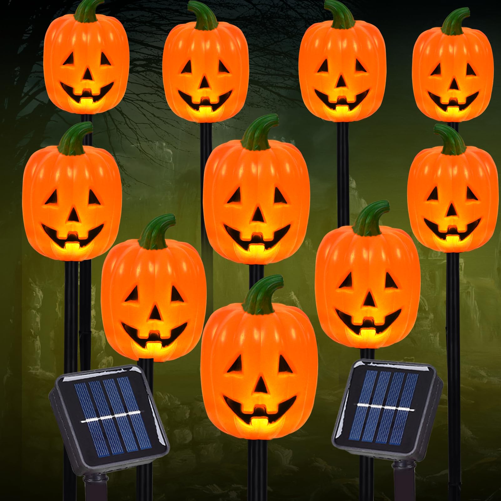 💥ON SALE💥Set of 5-Halloween Decorative Solar Pumpkin Stake Lights – Waterproof ✨