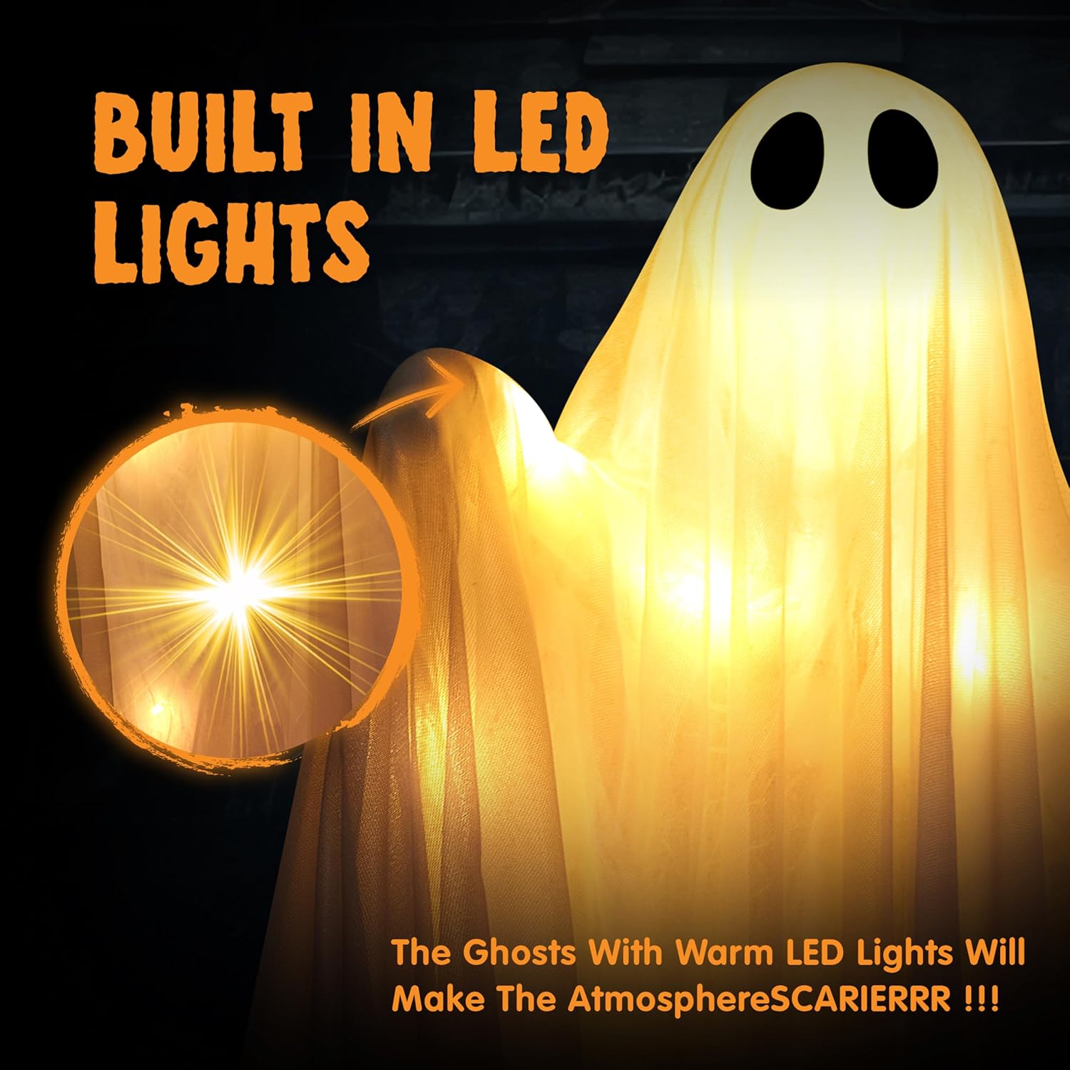 👻👻47” Halloween Light up Hanging Ghost Decoration Outdoor with  LED Light