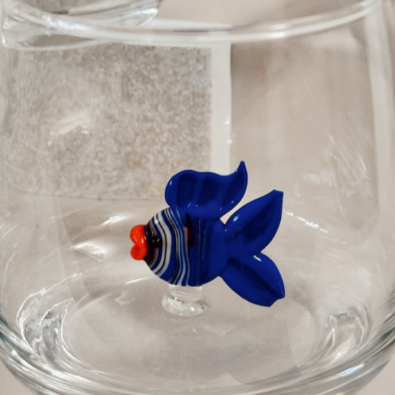 Glass cup with small colored fish pattern without handle gift glass