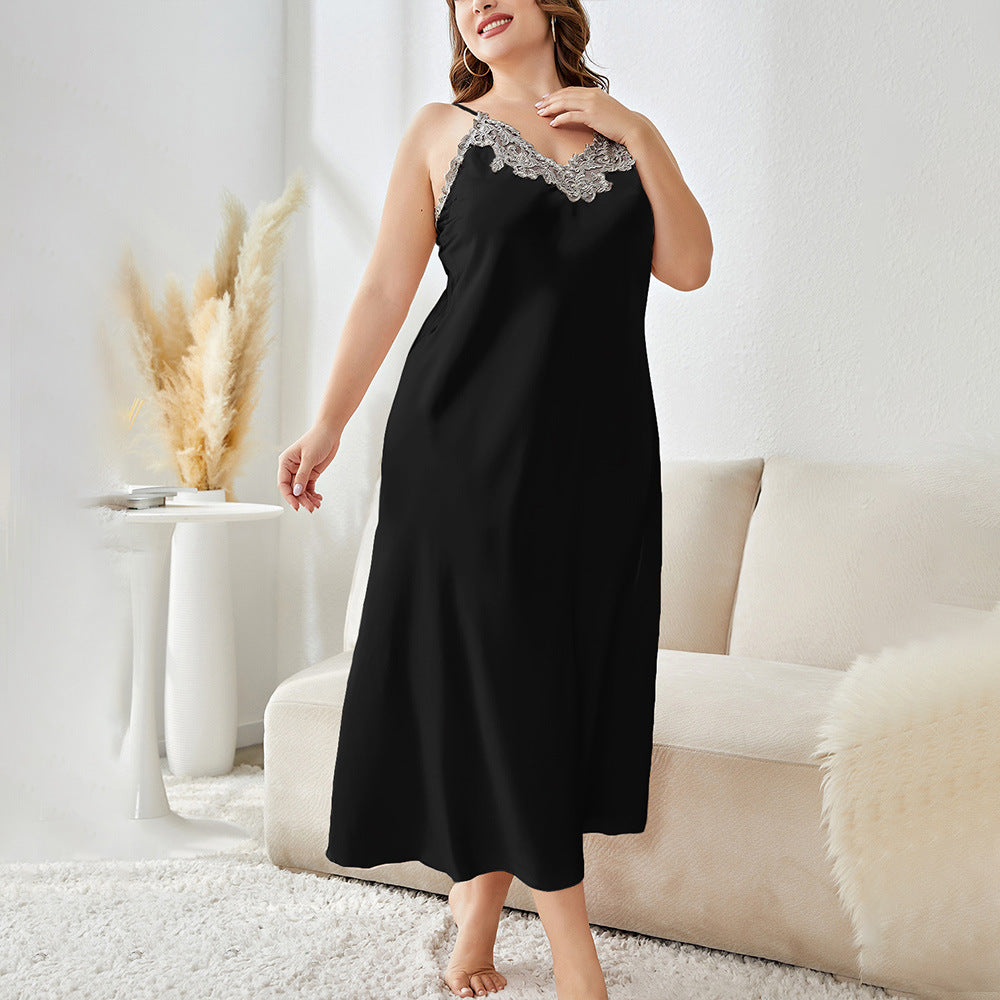 Plus Size Morning Gowns Slip Nightdress Suit Ice Silk Silk Pajamas Homewear Night Robe Spring Summer Pajamas