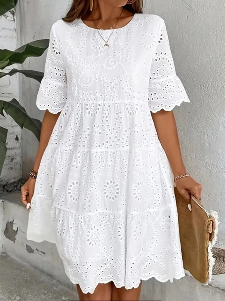 Elegant Lace Embroidery Art Long Sleeve Midi Dress