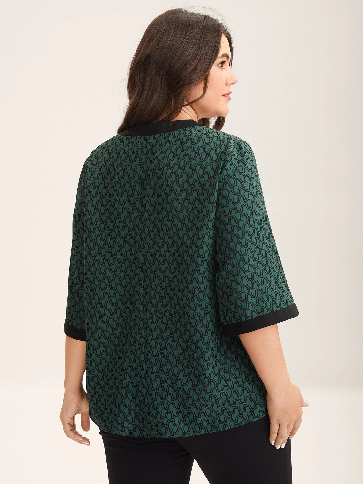 Geometric Print Color Contrast Blouse