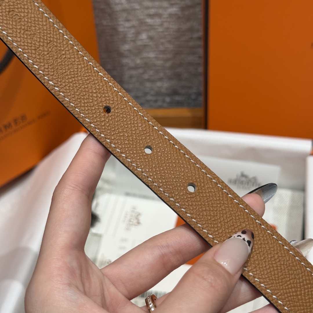 Hermès Women's Shell Element Double-Sided Leather Belt 2.4cm Width