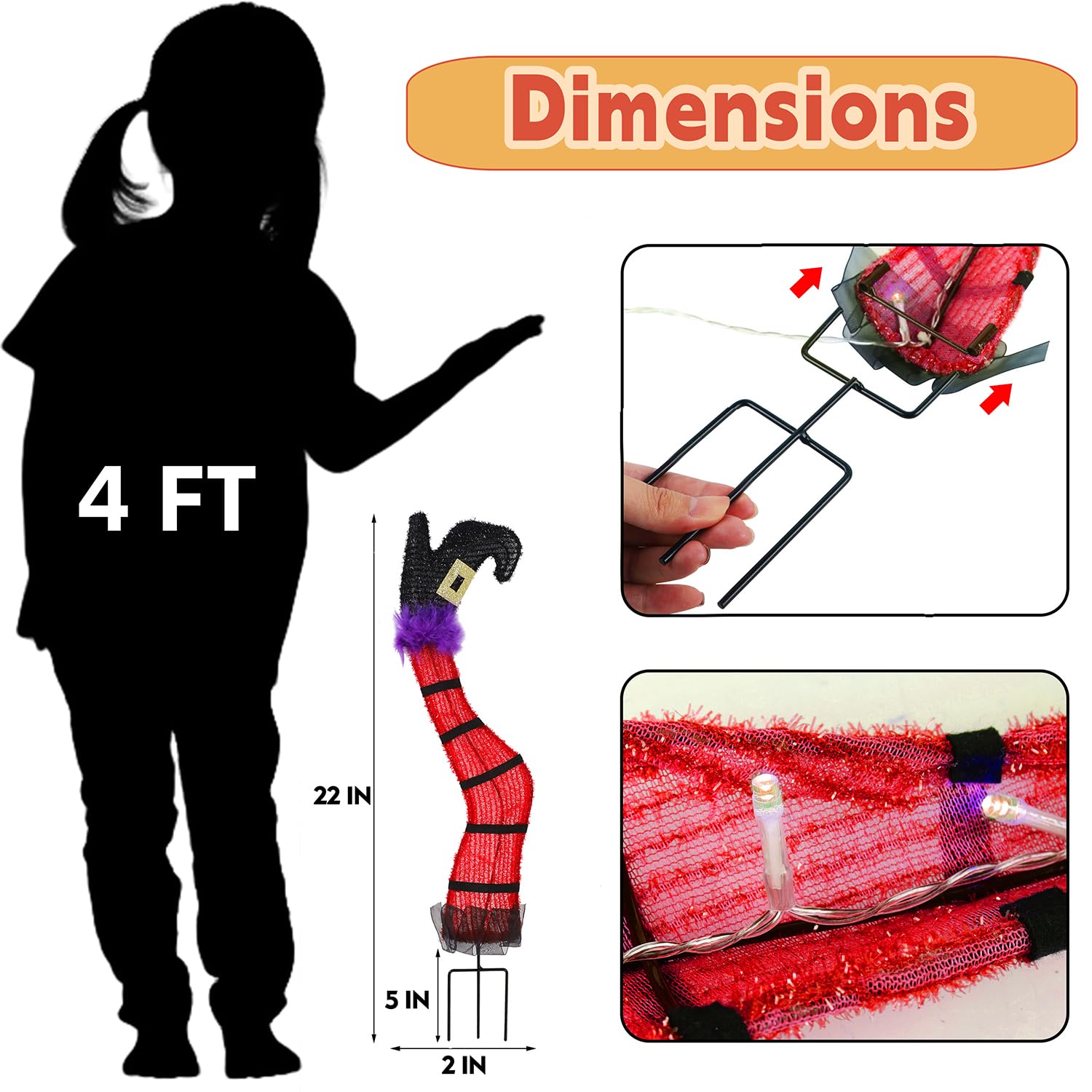 Halloween Lighted Wicked Witch Legs with Stakes - Height- 22