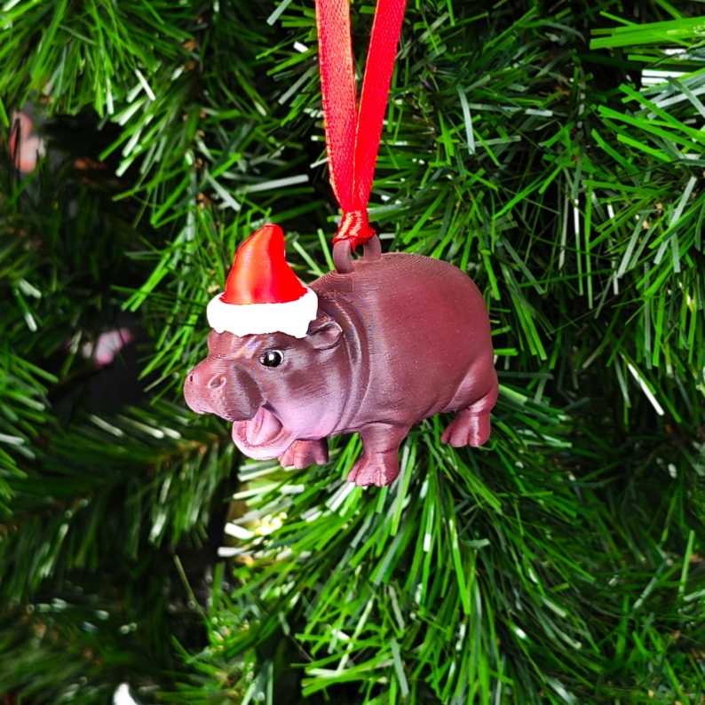 Cute Moo Deng Christmas Ornaments