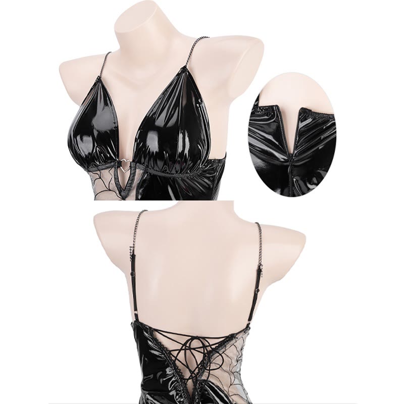 PU Spider Web See-through Backless Lingerie Dress