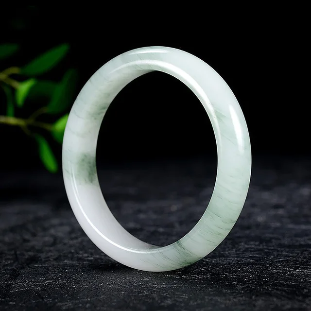 Golden Silk Jade Widened Bracelet Charm Jadeite Fine Jewelry Natural Ice Jade Round Women's Bangle Gift For Mother Free Shipping